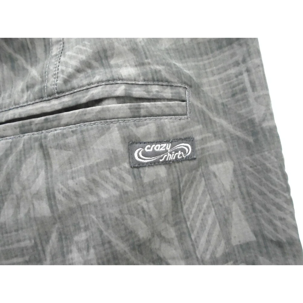 Crazy Shirts Mens Hybrid Shorts Size 33 Grey Tribal Print Coconut Poly Blend